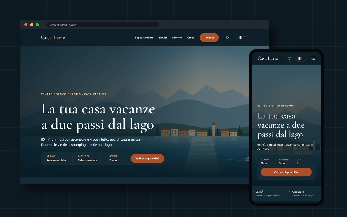 Casa Lario – Sito web per affitti brevi a Como · in lavorazione | Web design di Paolo Luccini
